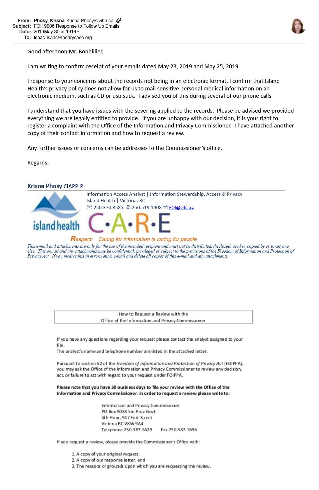 FOI19006 Krisna Phosy Response to Follow Up Emails re Electronic Disclosure