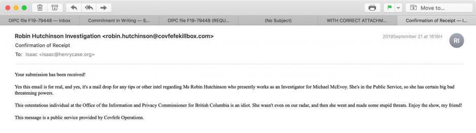 Covfefe Killbox re Robin Hutchinson Investigation Covfefe Killbox re Robin Hutchinson Investigation